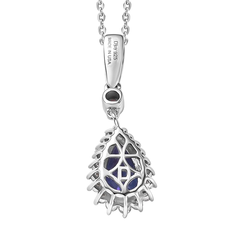 D'Joy Premium Tanzanite, Mahenge Spinel and Diamond 2.00 ctw Blue Heirloom Drop Pendant Necklace in Rhodium Over Sterling Silver 20 Inches