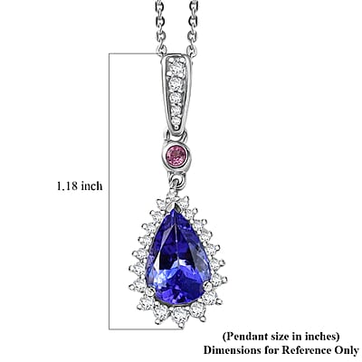 D'Joy Premium Tanzanite, Mahenge Spinel and Diamond 2.00 ctw Blue Heirloom Drop Pendant Necklace in Rhodium Over Sterling Silver 20 Inches