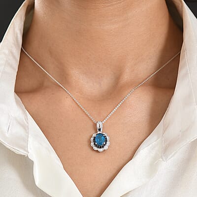 D'Joy Premium Malgache Neon Apatite and Multi Gemstone 2.35 ctw Flower Pendant Necklace in Rhodium Over Sterling Silver (20 Inches)