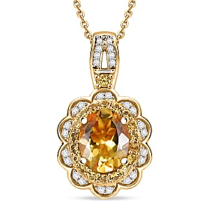 D'Joy Premium Brazilian Heliodor and Multi Gemstone 2.20 ctw Flower Pendant Necklace in 18K Vermeil Yellow Gold Over Sterling Silver (20 Inches)