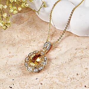 D'Joy Premium Brazilian Heliodor and Multi Gemstone 2.20 ctw Flower Pendant Necklace in 18K Vermeil Yellow Gold Over Sterling Silver (20 Inches)