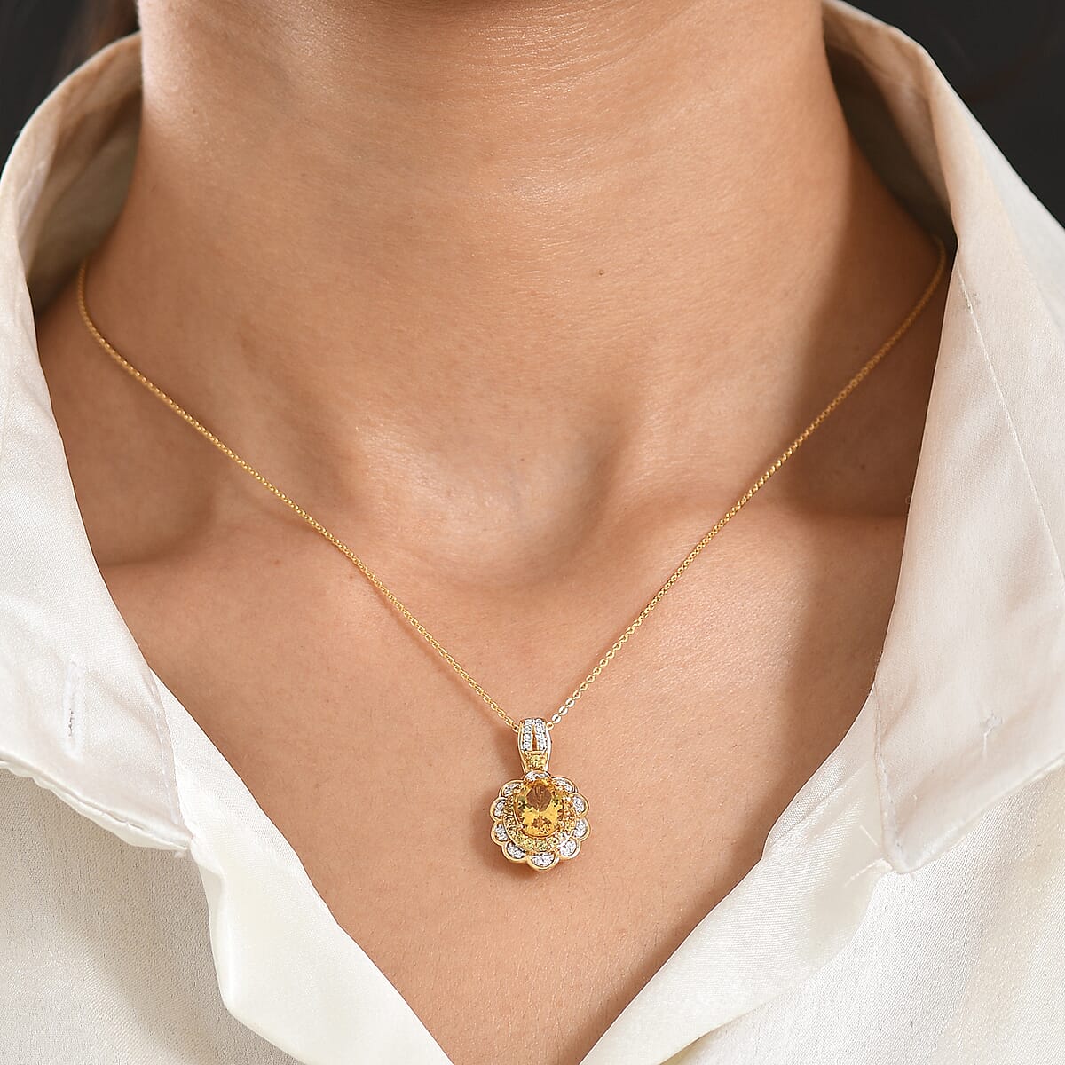 D'Joy Premium Brazilian Heliodor and Multi Gemstone 2.20 ctw Flower Pendant Necklace in 18K Vermeil Yellow Gold Over Sterling Silver (20 Inches) image number 2