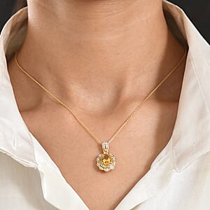 D'Joy Premium Brazilian Heliodor and Multi Gemstone 2.20 ctw Flower Pendant Necklace in 18K Vermeil Yellow Gold Over Sterling Silver (20 Inches)