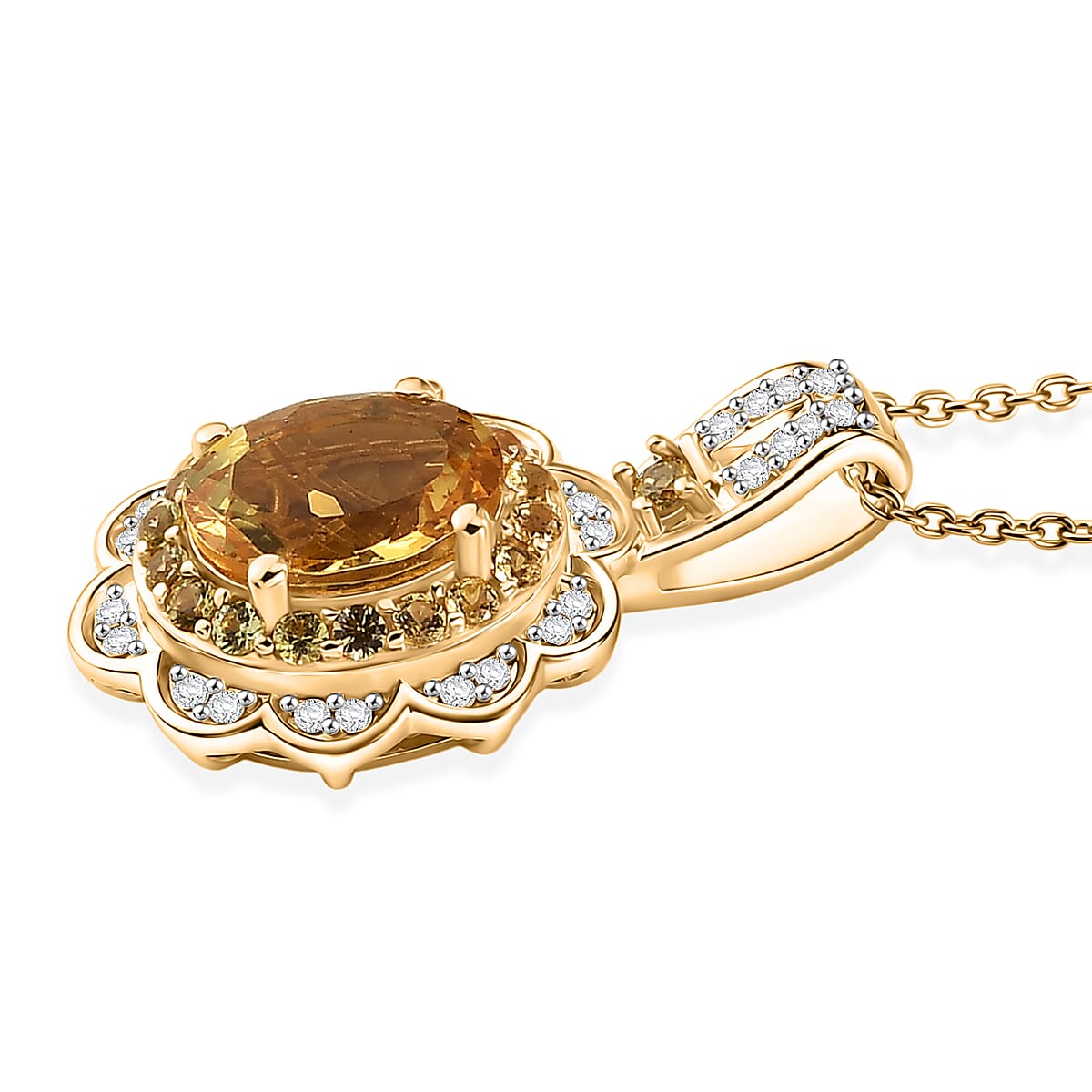 D'Joy Premium Brazilian Heliodor and Multi Gemstone 2.20 ctw Flower Pendant Necklace in 18K Vermeil Yellow Gold Over Sterling Silver (20 Inches) image number 3