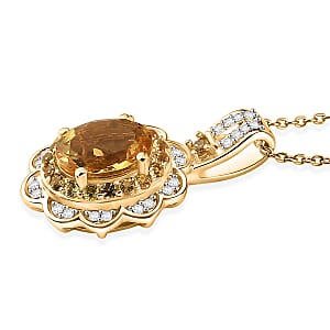 D'Joy Premium Brazilian Heliodor and Multi Gemstone 2.20 ctw Flower Pendant Necklace in 18K Vermeil Yellow Gold Over Sterling Silver (20 Inches)