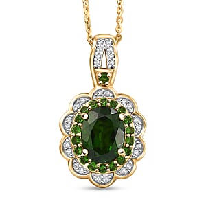 D'Joy Premium Chrome Diopside and Moissanite 2.00 ctw Flower Pendant Necklace in 18K Vermeil Yellow Gold Over Sterling Silver (20 Inches)