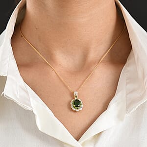 D'Joy Premium Chrome Diopside and Moissanite 2.00 ctw Flower Pendant Necklace in 18K Vermeil Yellow Gold Over Sterling Silver (20 Inches)