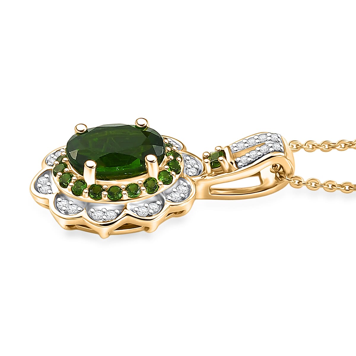 D'Joy Premium Chrome Diopside and Moissanite 2.00 ctw Flower Pendant Necklace in 18K Vermeil Yellow Gold Over Sterling Silver (20 Inches) image number 3
