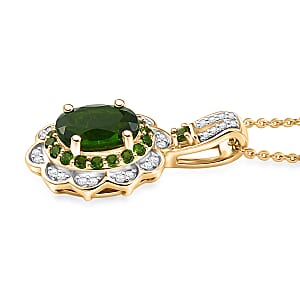 D'Joy Premium Chrome Diopside and Moissanite 2.00 ctw Flower Pendant Necklace in 18K Vermeil Yellow Gold Over Sterling Silver (20 Inches)