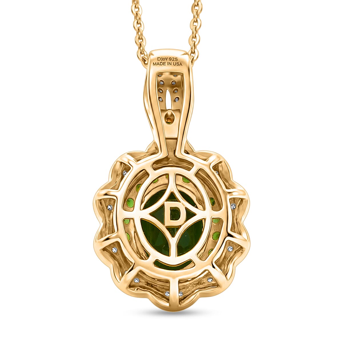 D'Joy Premium Chrome Diopside and Moissanite 2.00 ctw Flower Pendant Necklace in 18K Vermeil Yellow Gold Over Sterling Silver (20 Inches) image number 4