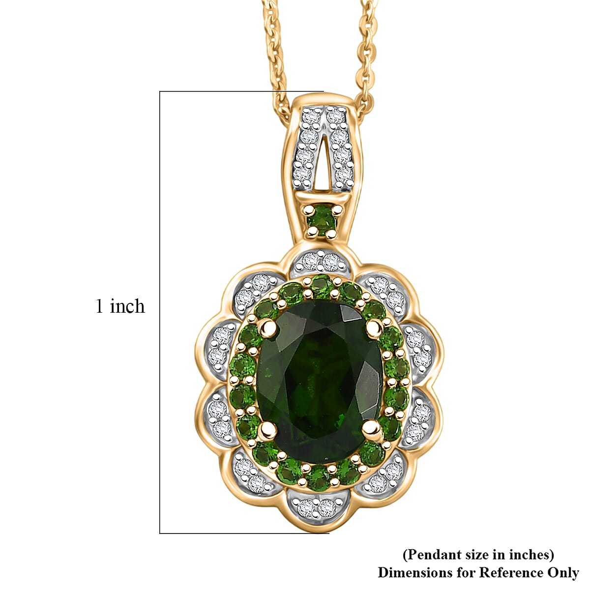D'Joy Premium Chrome Diopside and Moissanite 2.00 ctw Flower Pendant Necklace in 18K Vermeil Yellow Gold Over Sterling Silver (20 Inches) image number 5