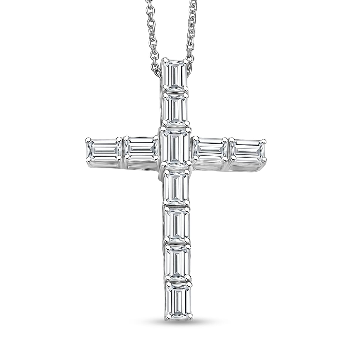 EverTrue Princess Cut Simulated Diamond Cross Pendant in Platinum Bond with Stainless Steel Necklace 20 Inches