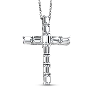 EverTrue Princess Cut Simulated Diamond Cross Pendant in Platinum Bond with Stainless Steel Necklace 20 Inches