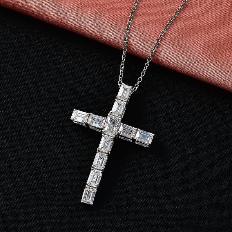EverTrue Princess Cut Simulated Diamond Cross Pendant in Platinum Bond with Stainless Steel Necklace 20 Inches