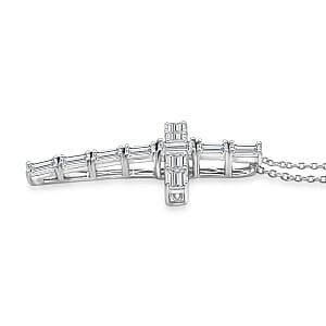 EverTrue Princess Cut Simulated Diamond Cross Pendant in Platinum Bond with Stainless Steel Necklace 20 Inches