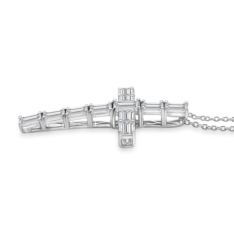 EverTrue Princess Cut Simulated Diamond Cross Pendant in Platinum Bond with Stainless Steel Necklace 20 Inches