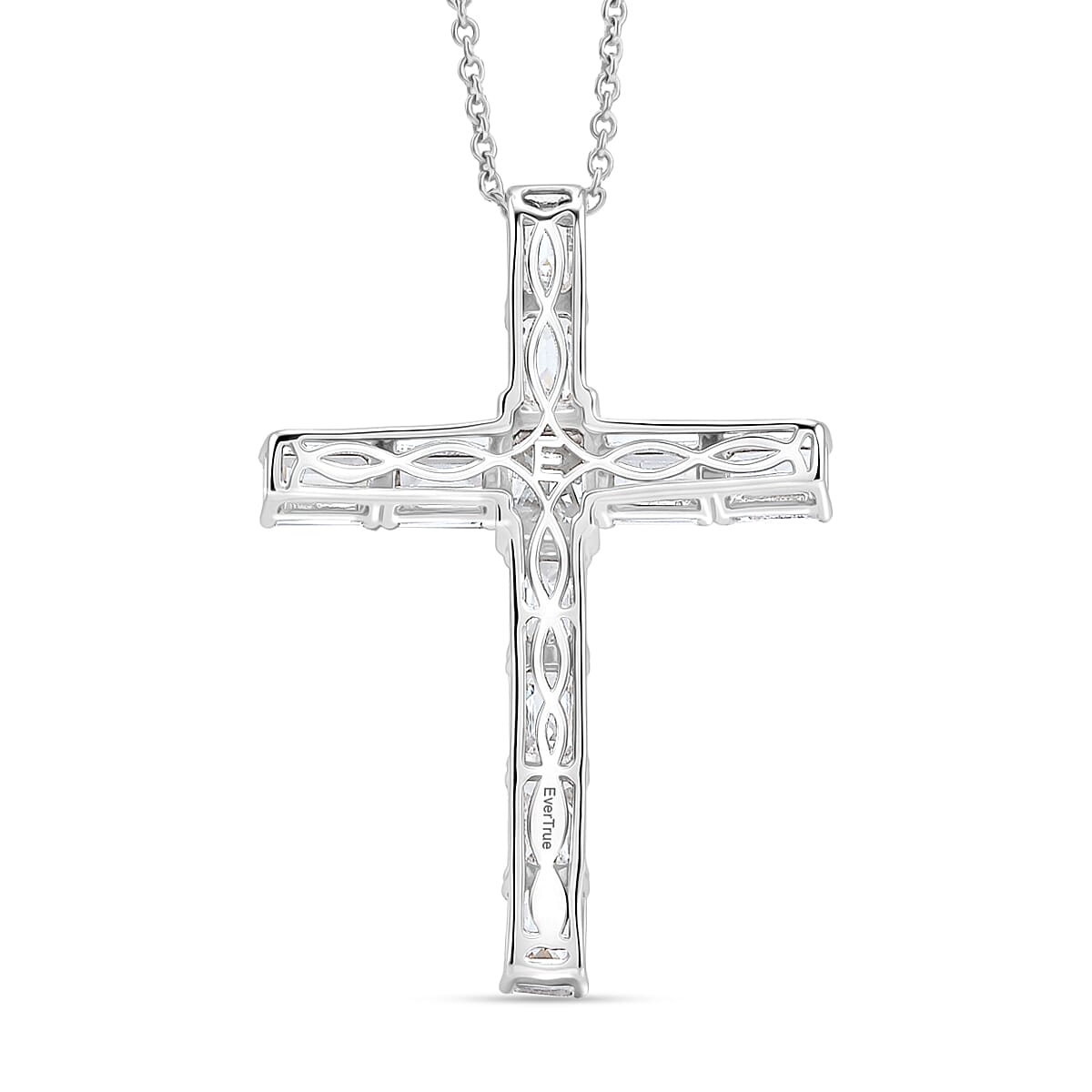 EverTrue Princess Cut Simulated Diamond Cross Pendant in Platinum Bond with Stainless Steel Necklace 20 Inches