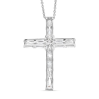 EverTrue Princess Cut Simulated Diamond Cross Pendant in Platinum Bond with Stainless Steel Necklace 20 Inches