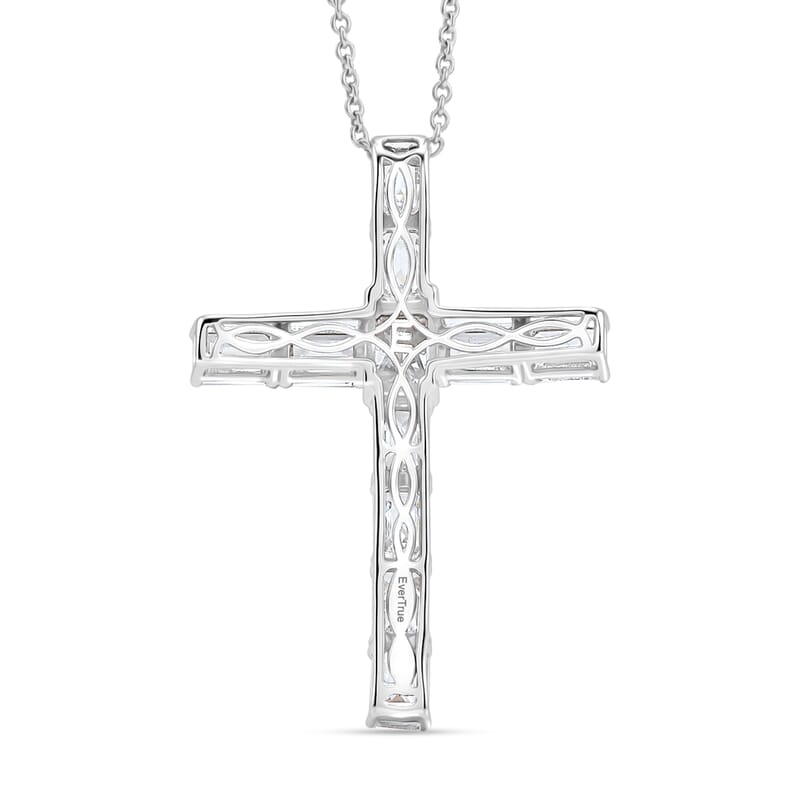 EverTrue Princess Cut Simulated Diamond Cross Pendant in Platinum Bond with Stainless Steel Necklace 20 Inches
