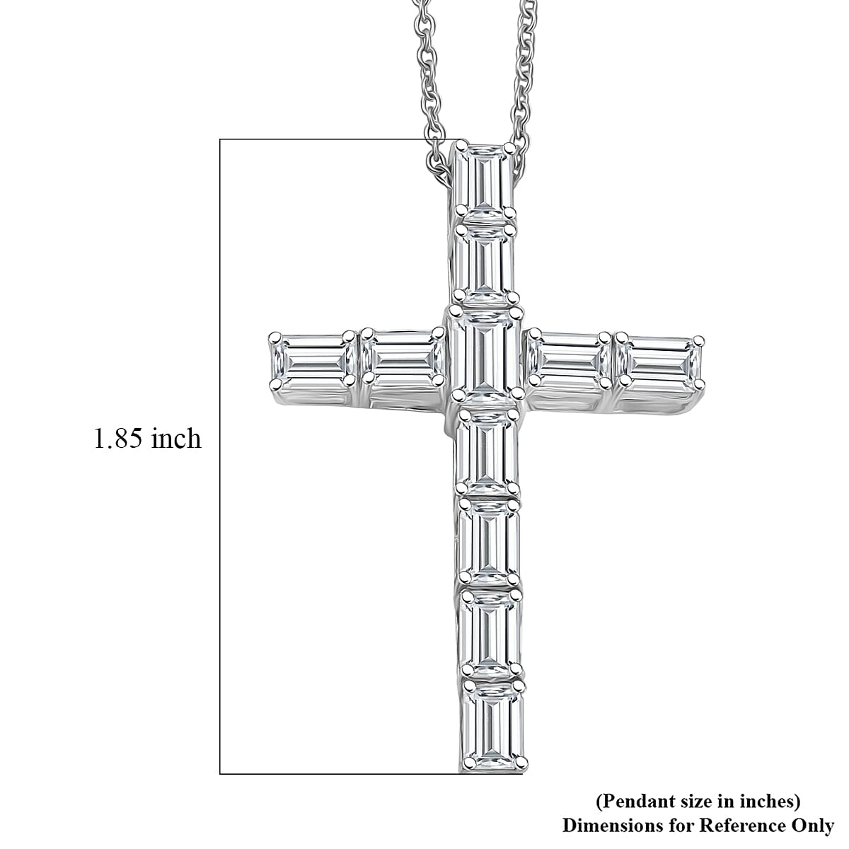 EverTrue Princess Cut Simulated Diamond Cross Pendant in Platinum Bond with Stainless Steel Necklace 20 Inches