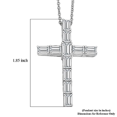 EverTrue Princess Cut Simulated Diamond Cross Pendant in Platinum Bond with Stainless Steel Necklace 20 Inches
