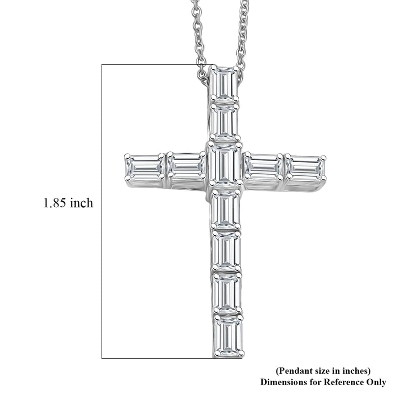 EverTrue Princess Cut Simulated Diamond Cross Pendant in Platinum Bond with Stainless Steel Necklace 20 Inches