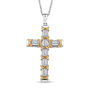 EverTrue Simulated Diamond Pendant in 18K YG Plated and Platinum Bond with Stainless Steel Necklace 20 Inches