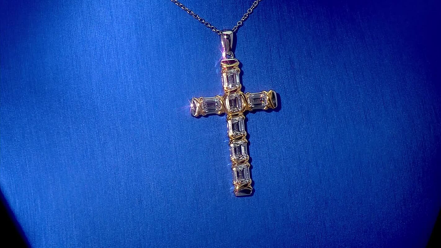EverTrue Simulated Diamond Cross XOXO Pendant in 18K YG Plated and Platinum Bond with Stainless Steel Necklace (20 Inches) 8.85 ctw