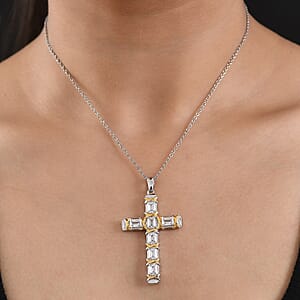 EverTrue Simulated Diamond Pendant in 18K YG Plated and Platinum Bond with Stainless Steel Necklace 20 Inches