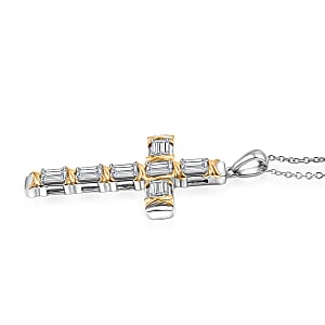 EverTrue Simulated Diamond Pendant in 18K YG Plated and Platinum Bond with Stainless Steel Necklace 20 Inches