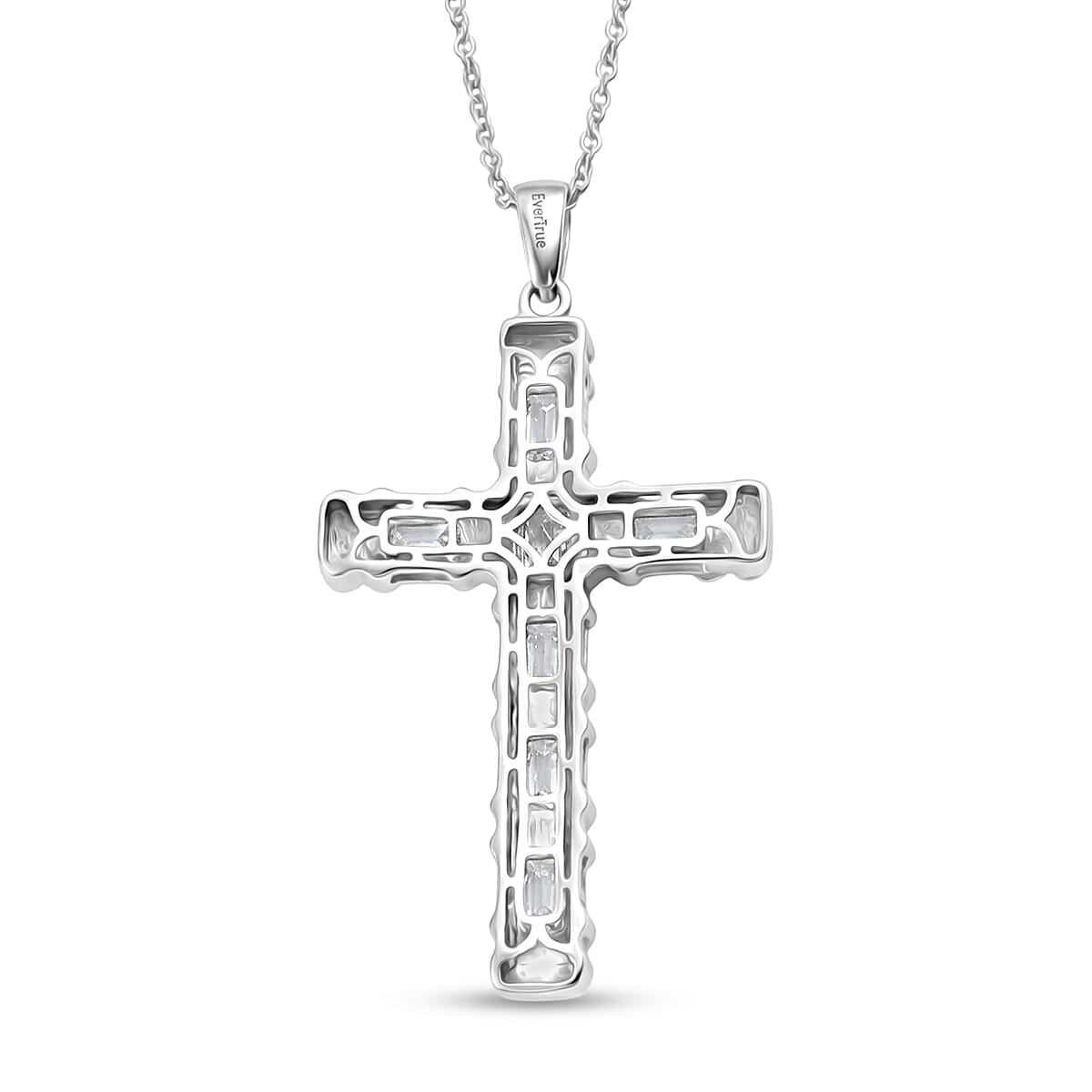 EverTrue Simulated Diamond Cross XOXO Pendant in 18K YG Plated and Platinum Bond with Stainless Steel Necklace 20 Inches