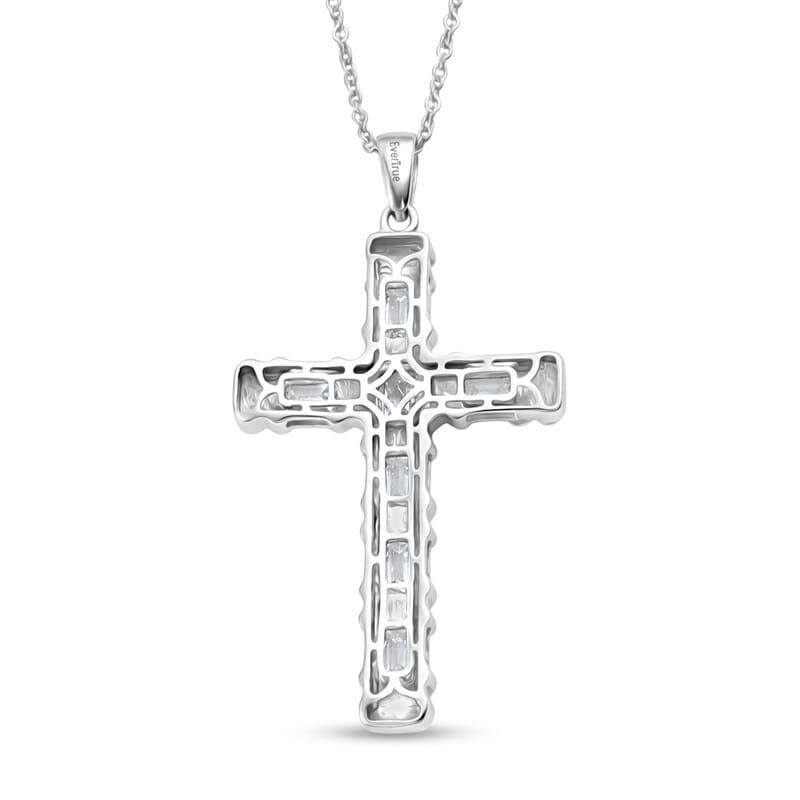 EverTrue Simulated Diamond Cross XOXO Pendant in 18K YG Plated and Platinum Bond with Stainless Steel Necklace 20 Inches