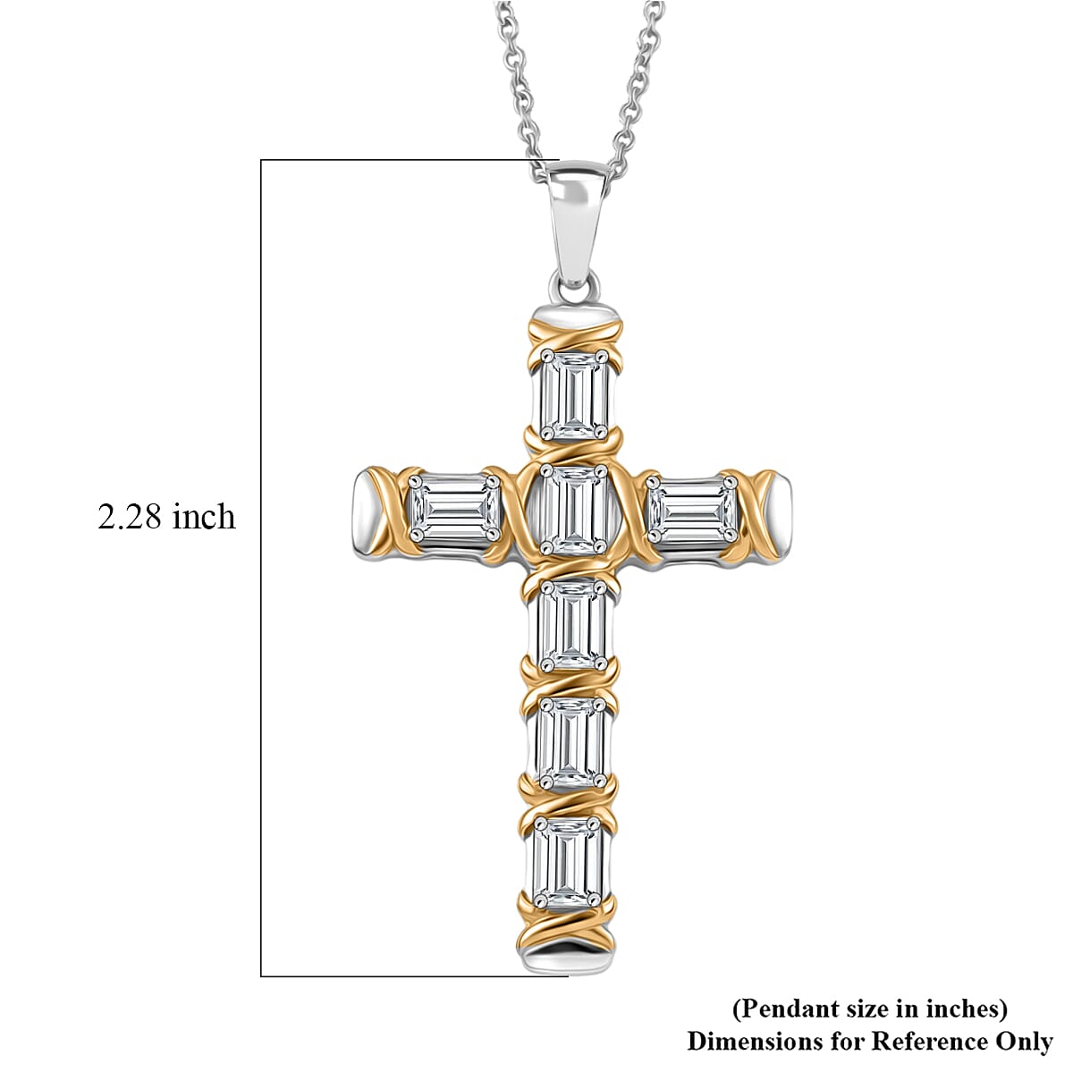 EverTrue Simulated Diamond Pendant in 18K YG Plated and Platinum Bond with Stainless Steel Necklace 20 Inches image number 5