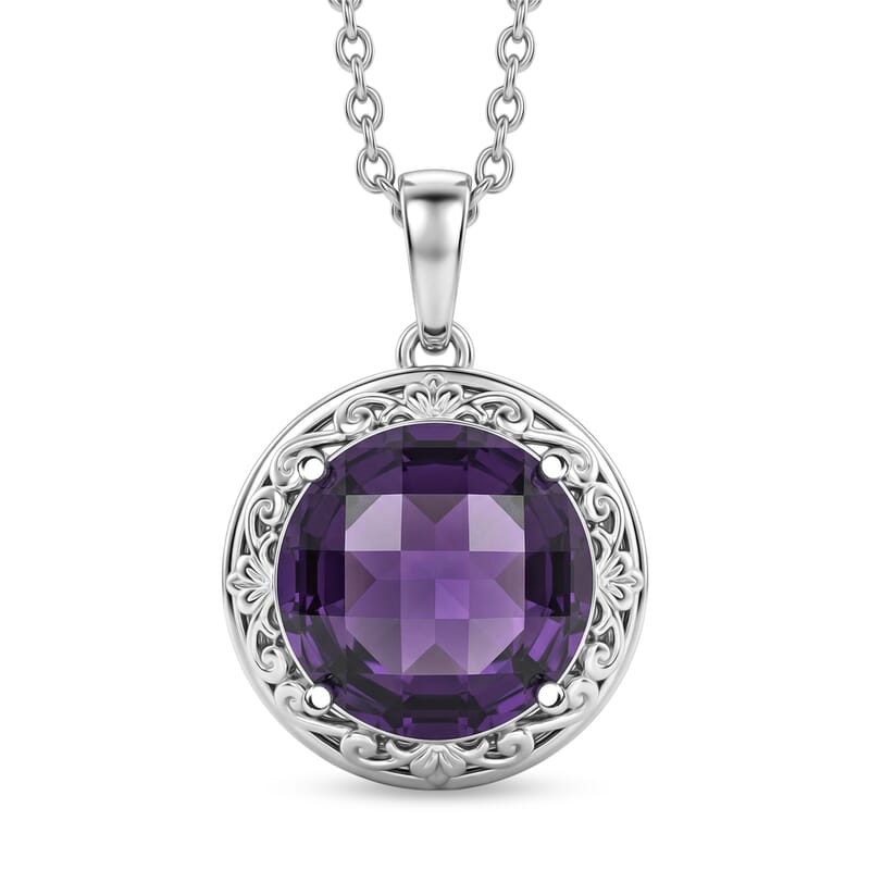 EverTrue Simulated Amethyst Color Diamond Pendant in Platinum Bond with Stainless Steel Necklace (20 Inches)