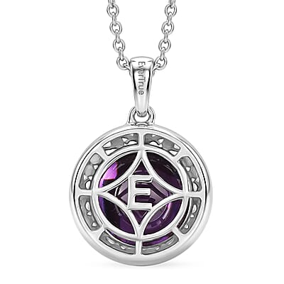 EverTrue Simulated Amethyst Color Diamond Pendant in Platinum Bond with Stainless Steel Necklace (20 Inches)
