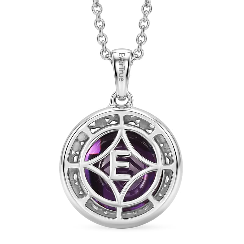 EverTrue Simulated Amethyst Color Diamond Pendant in Platinum Bond with Stainless Steel Necklace (20 Inches)