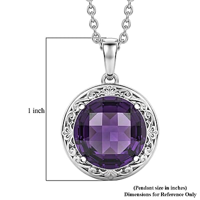 EverTrue Simulated Amethyst Color Diamond Pendant in Platinum Bond with Stainless Steel Necklace (20 Inches)