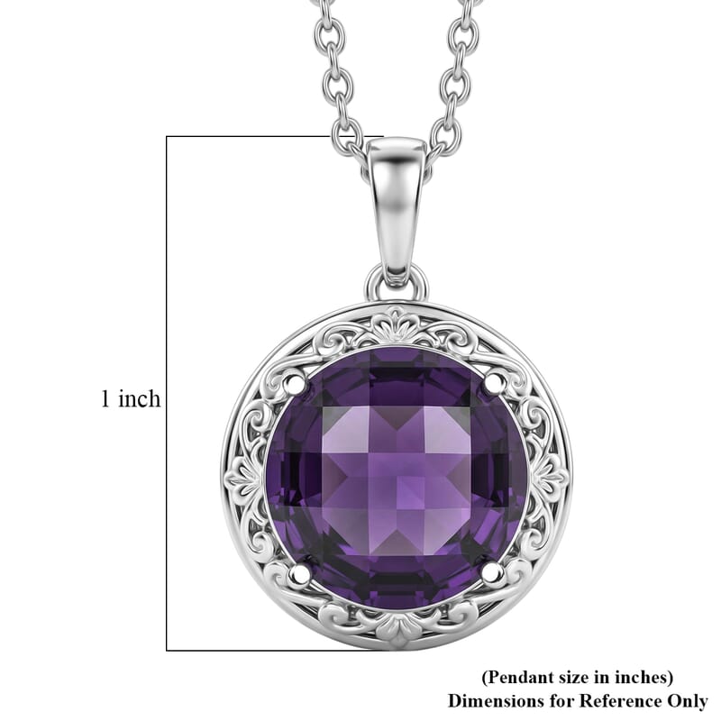 EverTrue Simulated Amethyst Color Diamond Pendant in Platinum Bond with Stainless Steel Necklace (20 Inches)