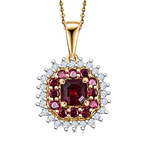 D'Joy Premium Anthill Garnet and Moissanite 1.15 ctw Crimson Core Pendant Necklace 20 Inches in 18K Vermeil Yellow Gold Over Sterling Silver (Del. in 5-7 Days) 