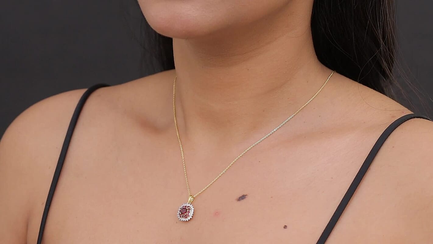 D'Joy Premium Anthill Garnet and Moissanite 1.15 ctw Crimson Core Pendant Necklace 20 Inches in 18K Vermeil Yellow Gold Over Sterling Silver