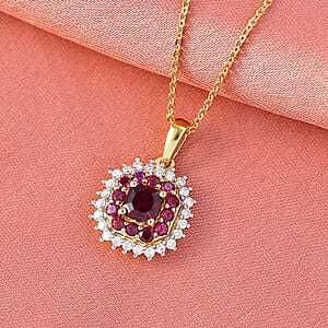 D'Joy Premium Anthill Garnet and Moissanite 1.15 ctw Crimson Core Pendant Necklace 20 Inches in 18K Vermeil Yellow Gold Over Sterling Silver (Del. in 5-7 Days) 