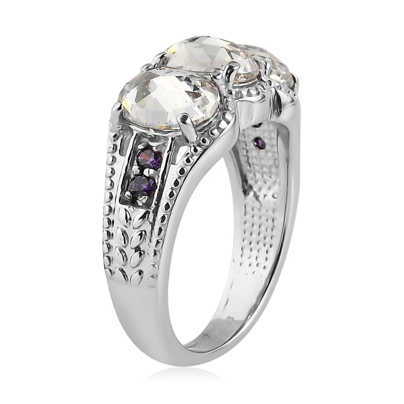 EverTrue Simulated White and Amethyst Color Diamond Ring (Size 7.0) and Pendant Necklace (20 Inches) in Stainless Steel