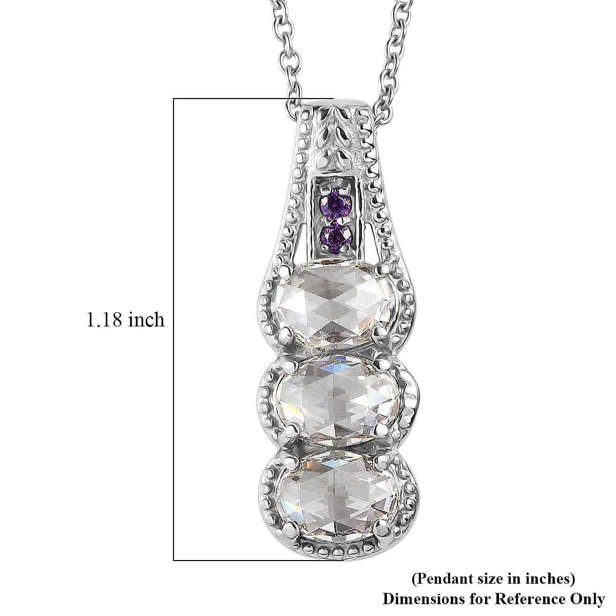EverTrue Simulated White and Amethyst Color Diamond Ring (Size 11.0) and Pendant Necklace (20 Inches) in Stainless Steel
