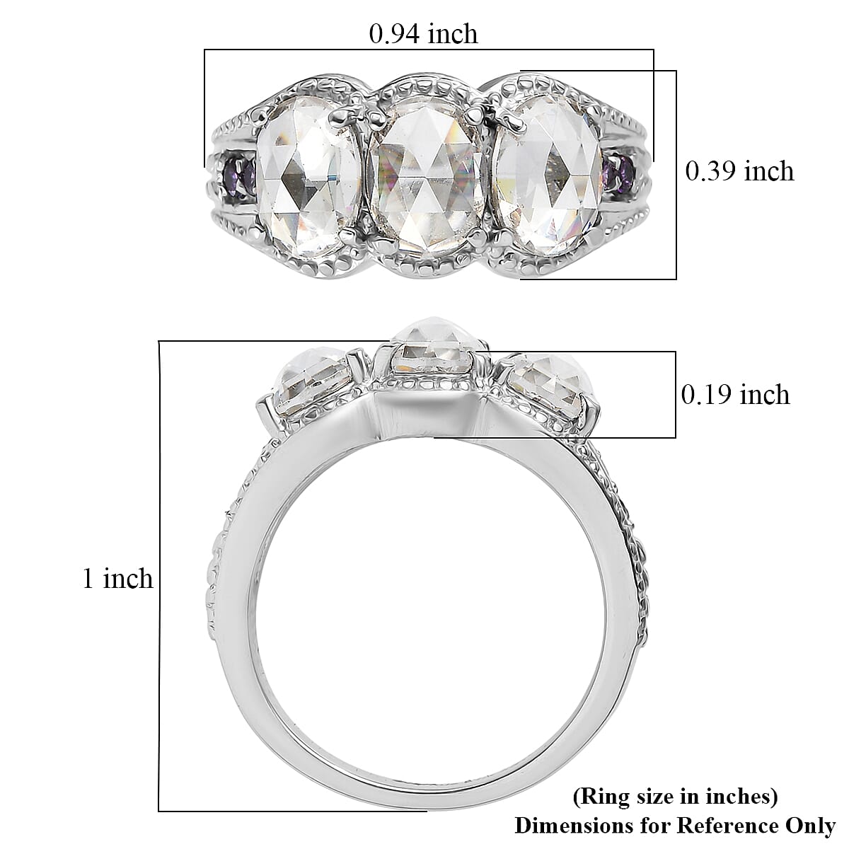 EverTrue Simulated White and Amethyst Color Diamond Ring (Size 11.0) and Pendant Necklace (20 Inches) in Stainless Steel