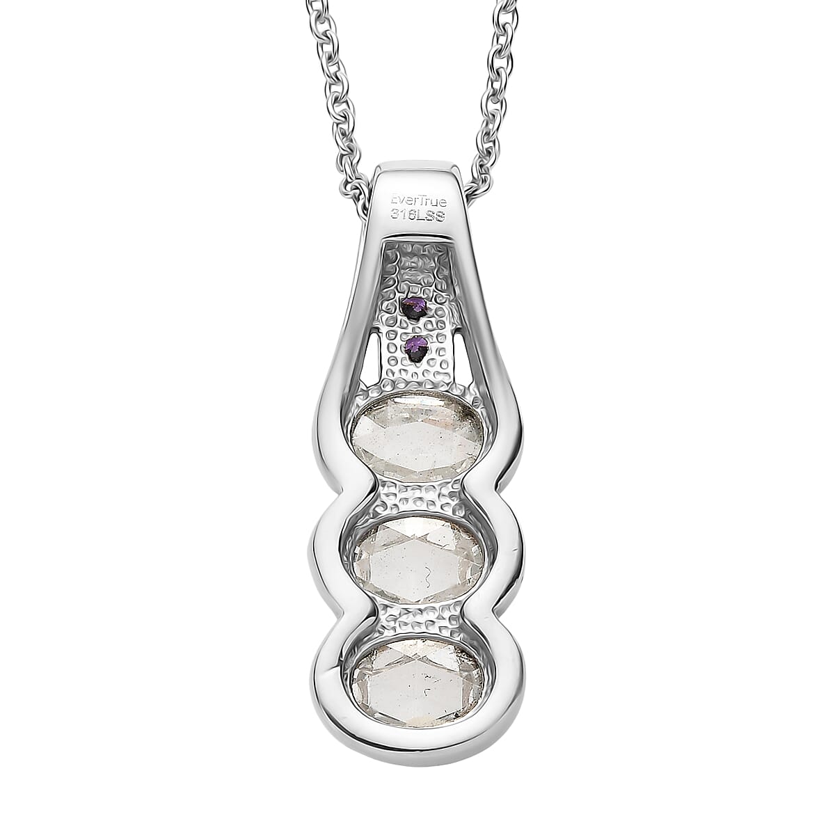 EverTrue Simulated White and Amethyst Color Diamond Ring (Size 11.0) and Pendant Necklace (20 Inches) in Stainless Steel