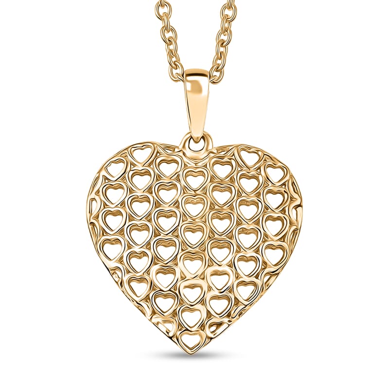 10K Yellow Gold Heart Pendant with ION Plated YG Stainless Steel Necklace 2.35 Grams 20 Inches