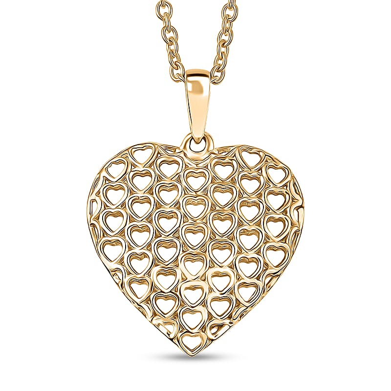 10K Yellow Gold Heart Pendant with ION Plated YG Stainless Steel Necklace 2.35 Grams 20 Inches