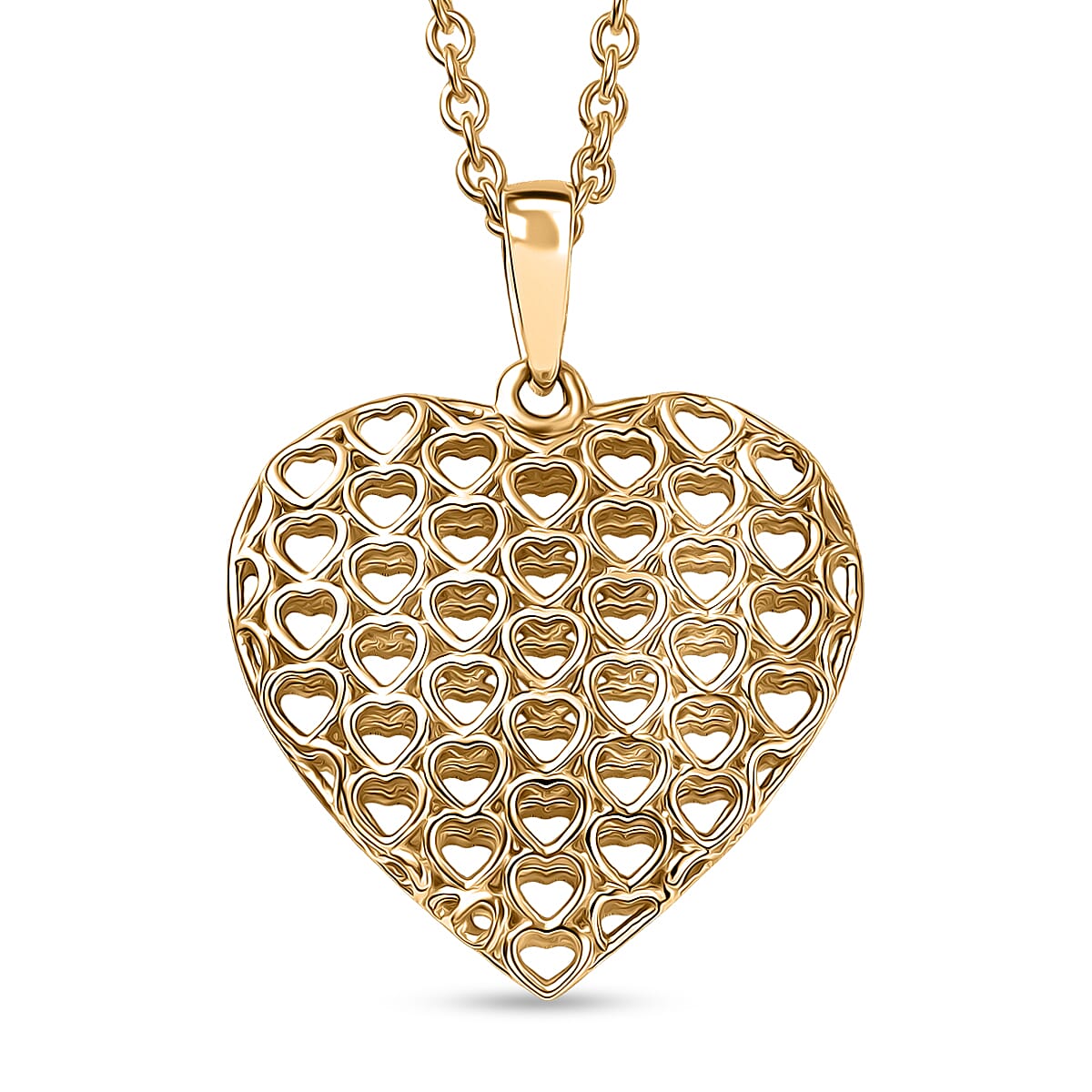 10K Yellow Gold Heart Pendant with ION Plated YG Stainless Steel Necklace 2.35 Grams 20 Inches