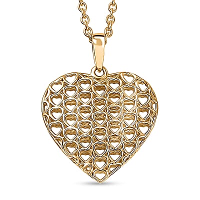 10K Yellow Gold Heart Pendant with ION Plated YG Stainless Steel Necklace 2.35 Grams 20 Inches