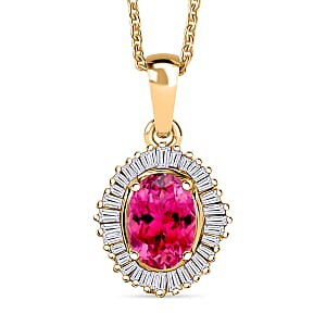 D'Joy Ouro Fino Rubellite and Diamond 1.00 ctw Pendant Necklace in 18K Vermeil Yellow Gold Over Sterling Silver 20 Inches